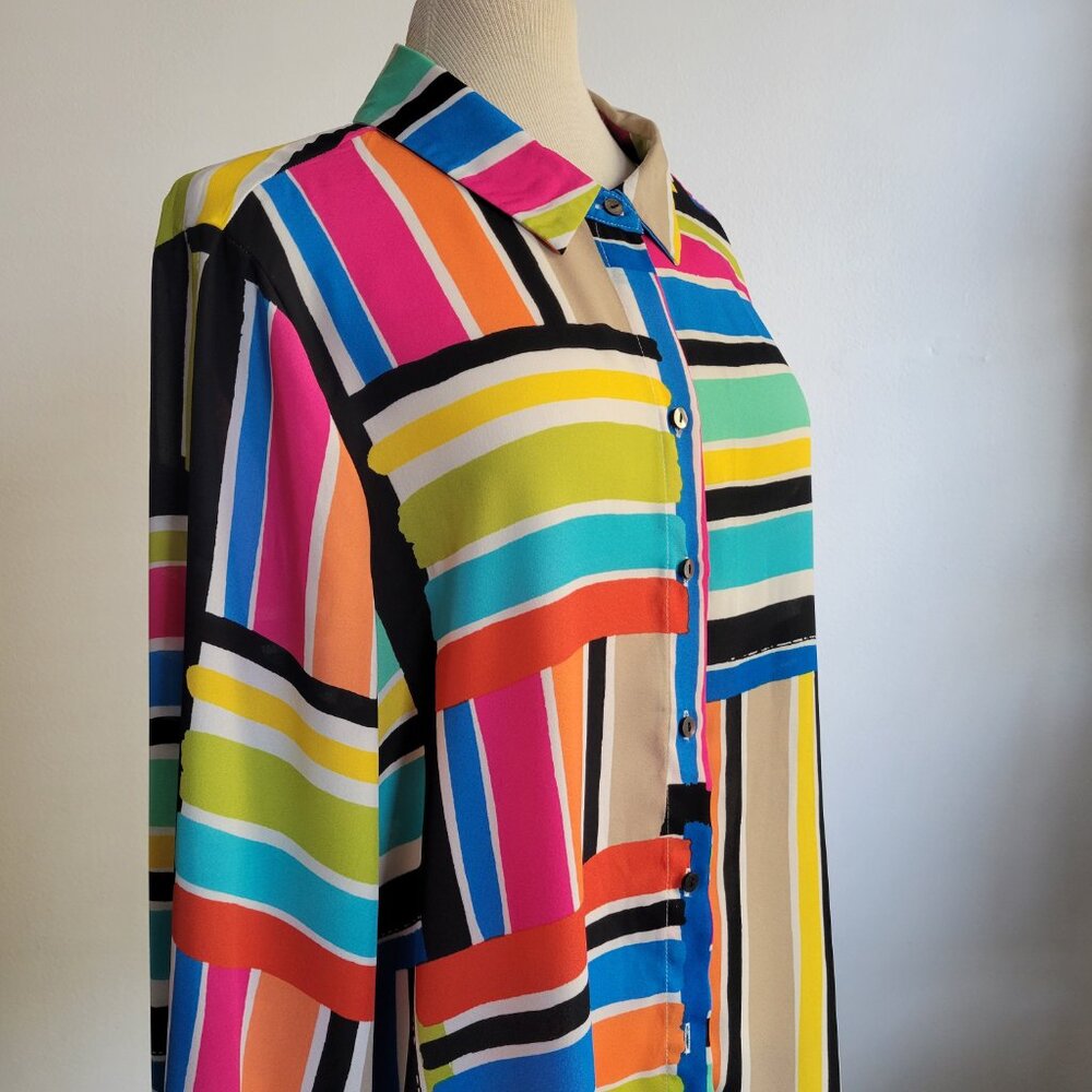 Spense Striped Button-Down Sheer Multi-Colored Bl… - image 5